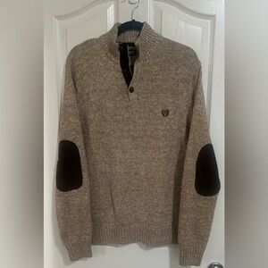 Men’s Chaps Knit Collared Sweater‎ Tan Marled Elbow Patches. Size XL.